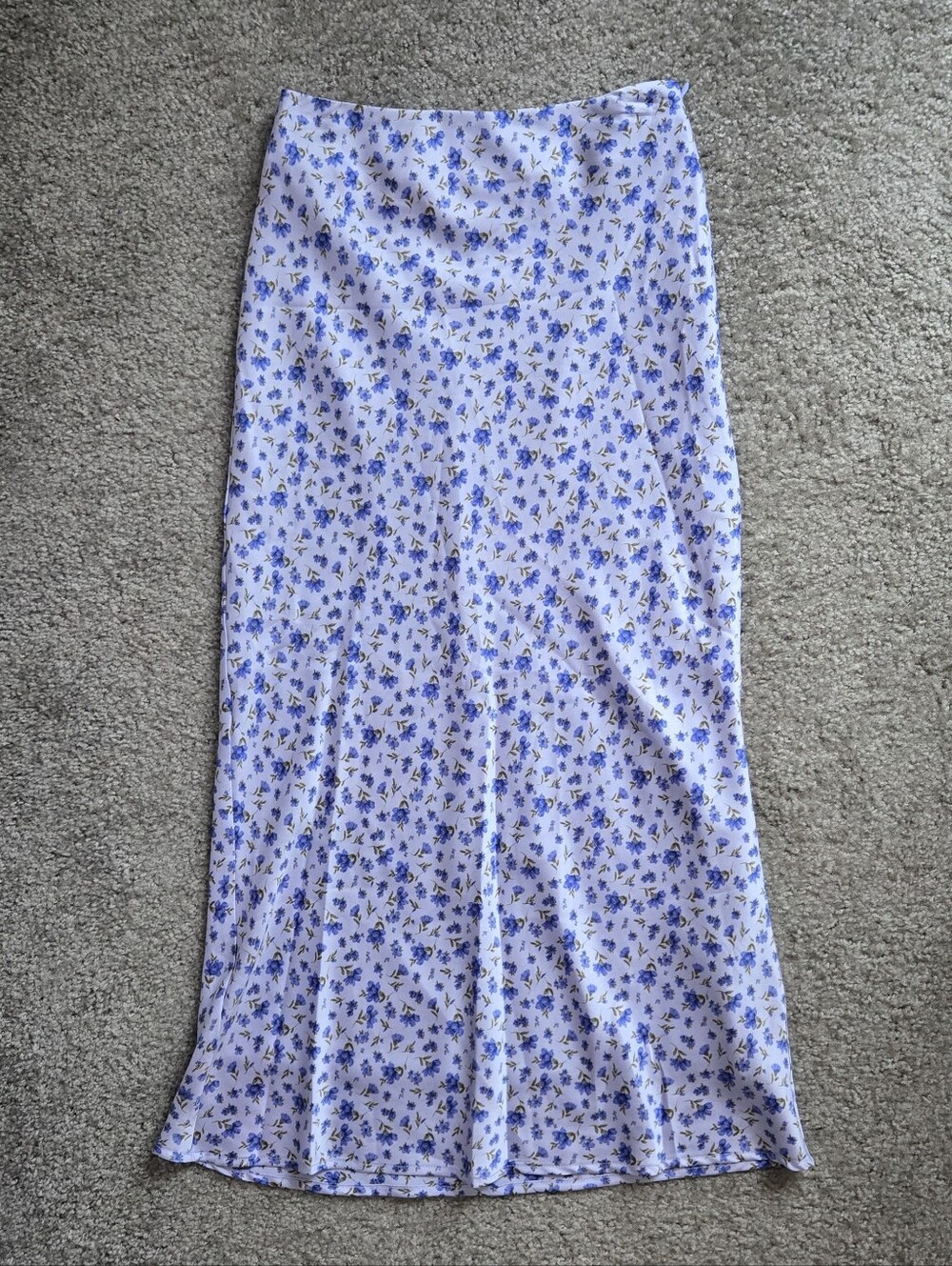 Blue Floral Satin Maxi Skirt